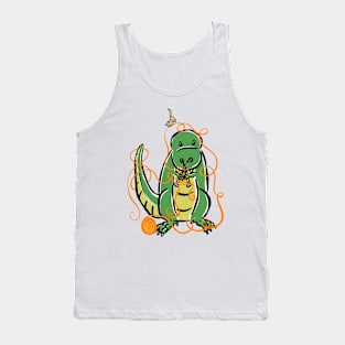 Knitting Tyrannosaurus Dinosaur Dino Cartoon Cute Character Tank Top